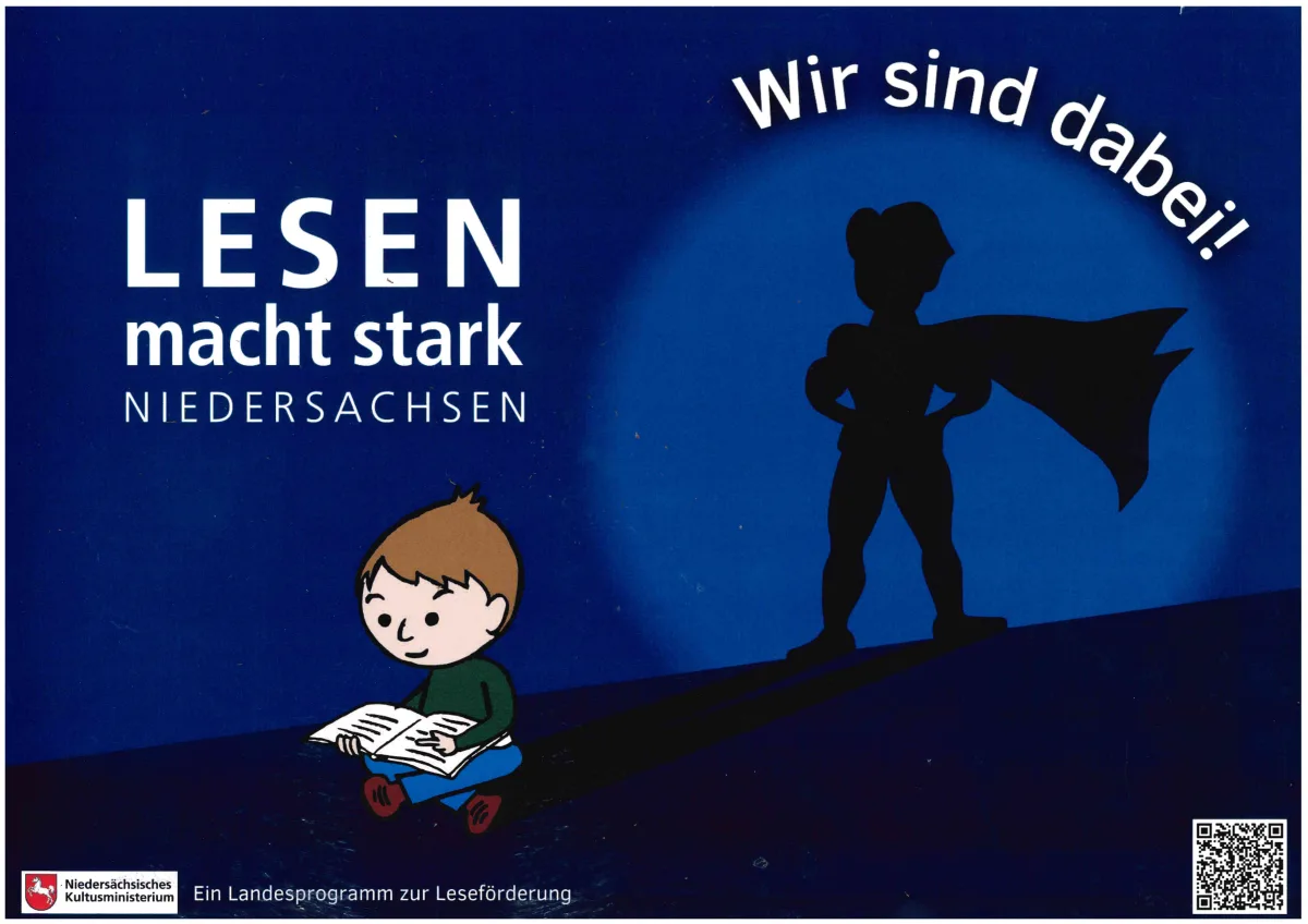 Plakat „Lesen macht stark Niedersachsen – Wir sind dabei!“